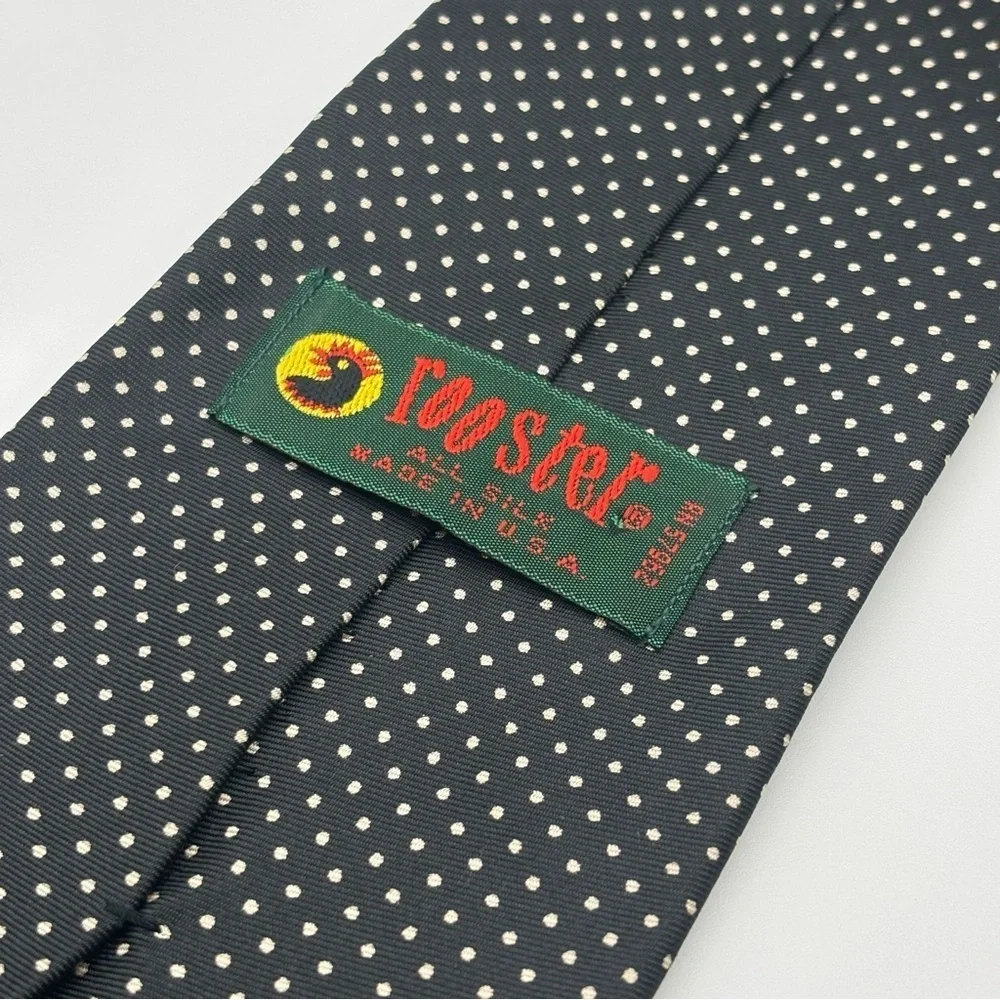 Rooster | Vintage Micro Polka Dot Silk Necktie Tie | Black/White